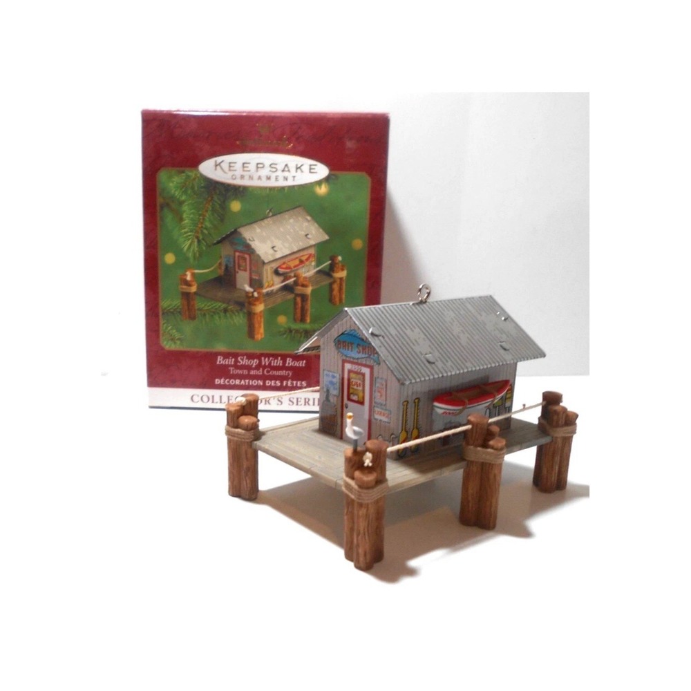BAIT SHOP WITH BOAT Hallmark Ornament Year 2000 Bait Shop on Dock #2 in Series
